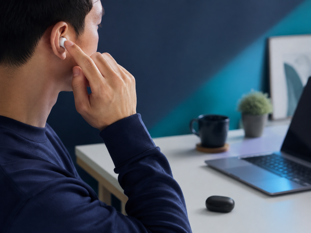 Fones Soundcore P30i e QCY T13 ANC ao lado do estojo e cabo USB-C, destacando bateria e carregamento